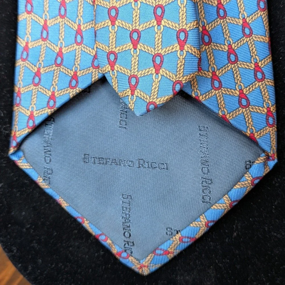 Stefano Ricci For Saks Fifth Avenue‎ $350 Silk Tie Blue Rope Chain Made in Italy
